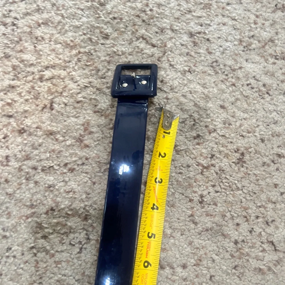 Vintage 80s Women’s Blue Patent Leather High Waist Rectangle Buckle Fashion Belt